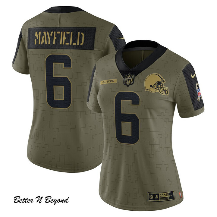 Women's Cleveland Browns Baker Mayfield Nike Olive 2021 Salute To Service Limited Player Jersey