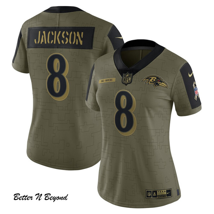 Women's Baltimore Ravens Lamar Jackson Nike Olive 2021 Salute To Service Limited Player Jersey