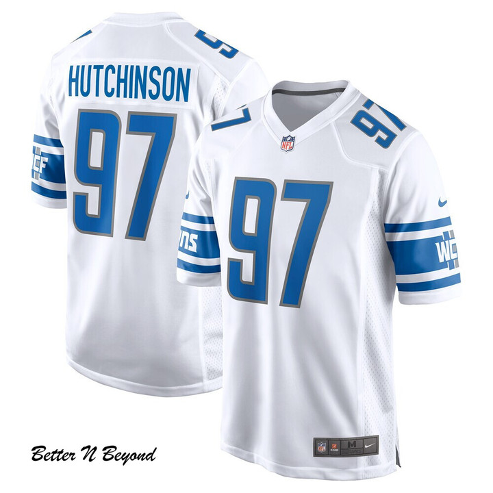 Men's Detroit Lions Aidan Hutchinson Nike White 2022 NFL Draft First Round Pick Game Jersey