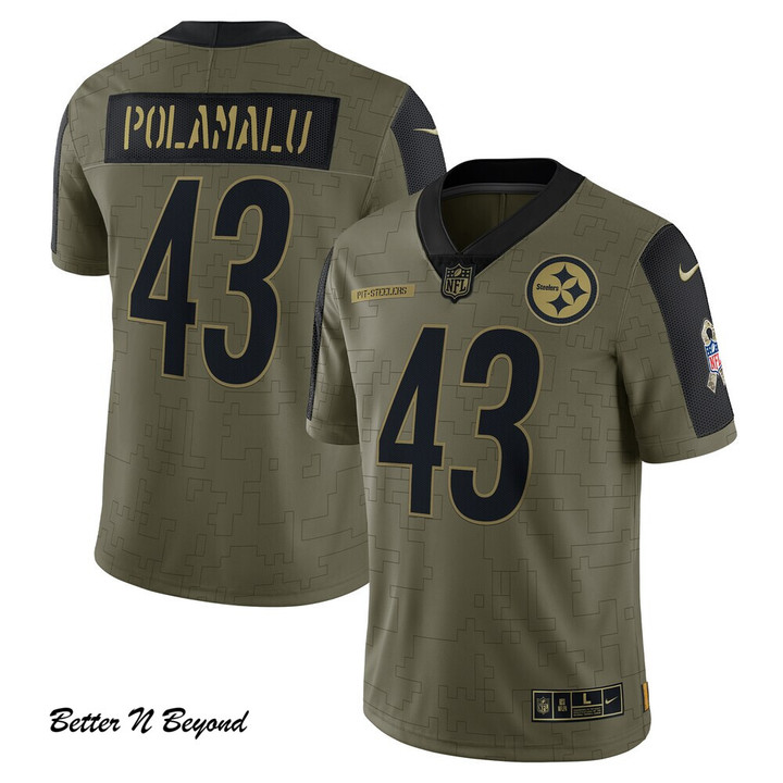 Men's Pittsburgh Steelers Troy Polamalu Nike Olive 2021 Salute To Service Retired Player Limited Jersey