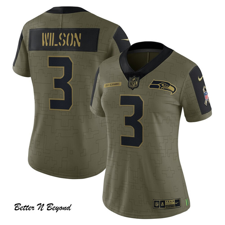 Women's Seattle Seahawks Russell Wilson Nike Olive 2021 Salute To Service Limited Player Jersey