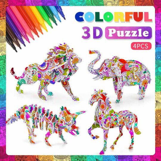 🔥 3D Coloring Puzzle Set ( Include 12 Color Markers ) 🔥