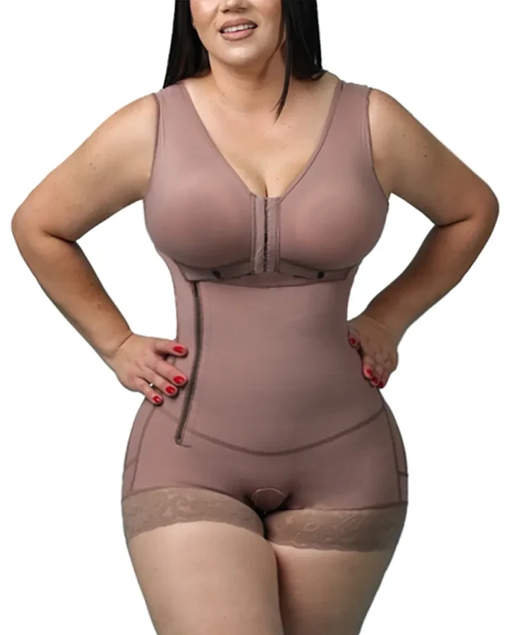 High Compression Girdle With Sleeveless Bra Slimming Bodysuit With Zipper