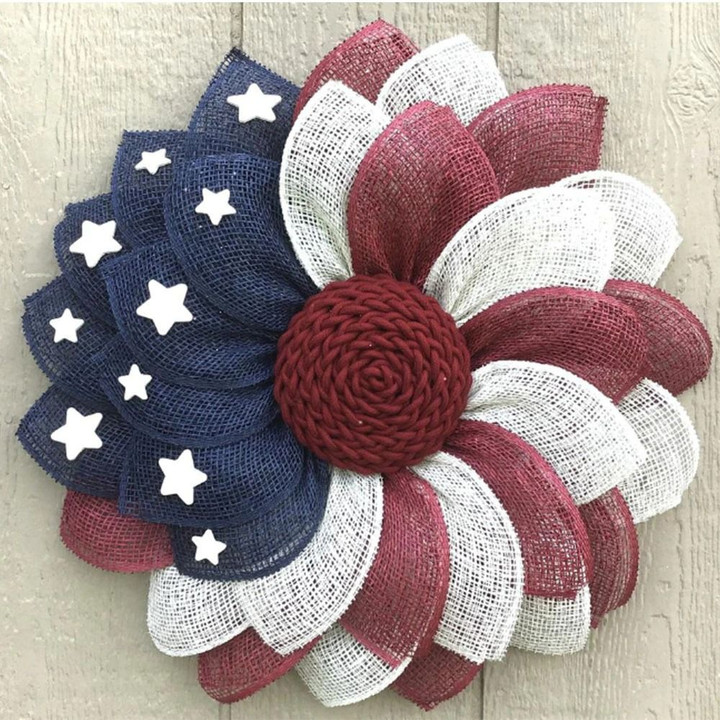 Patriotic American Flag Fabric Wreath