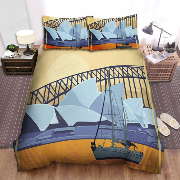 Sydney Opera House Sun Golden Sky Bed Sheets Spread Comforter Duvet Cover Bedding Sets