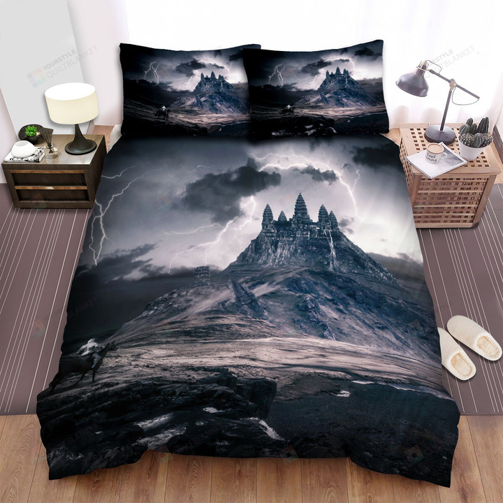 Angkor Wat On Mountain Stormy Sky Bed Sheets Spread Comforter Duvet Cover Bedding Sets