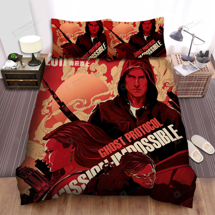 Mission: Impossible - Ghost Protocol (2011) Red Backgound Movie Poster Bed Sheets Spread Comforter Duvet Cover Bedding Sets
