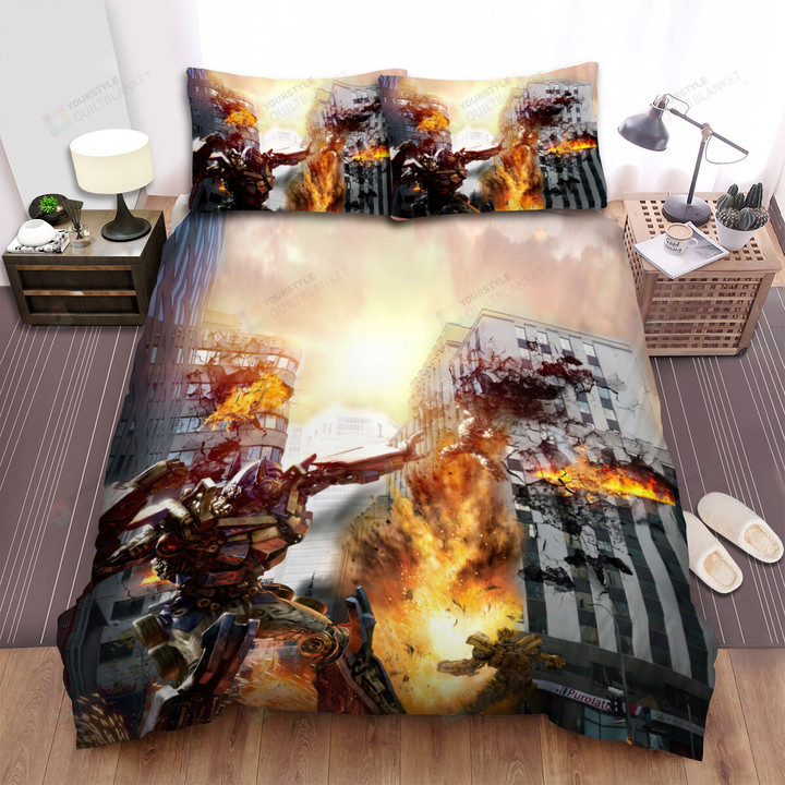 Transformers: Age Of Extinction (2014) Evil Will Burn Movie Poster Bed Sheets Spread Comforter Duvet Cover Bedding Sets
