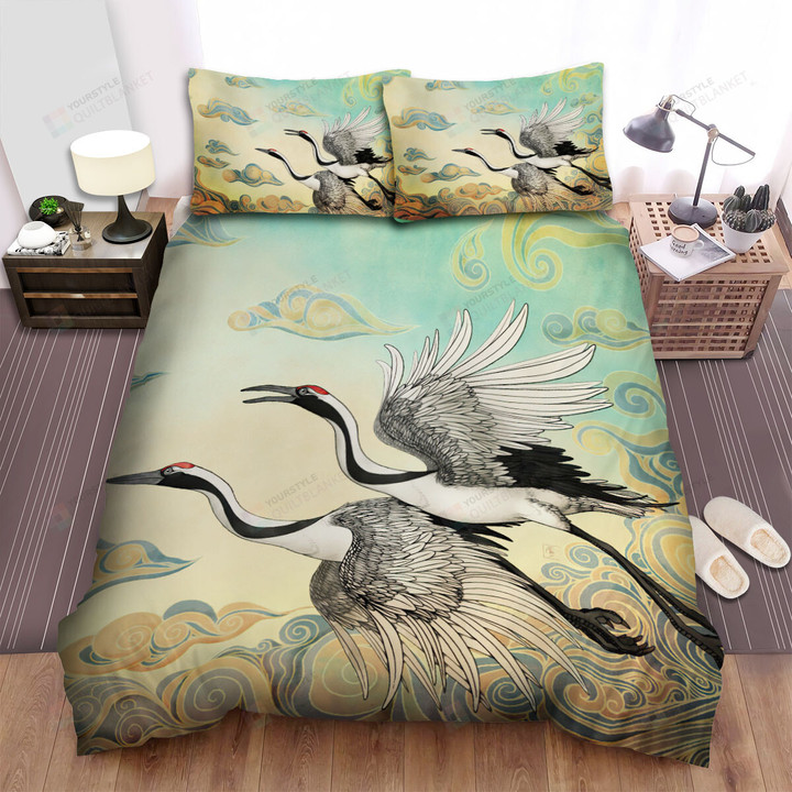 The Wild Animal - The Red Crowned Crane In The Sky Art Bed Sheets Spread Duvet Cover Bedding Sets