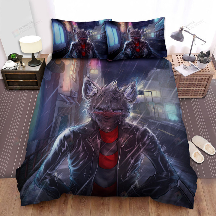 Aggretsuko Metal Head Haida In The Rain Artwork Bed Sheets Spread Duvet Cover Bedding Sets