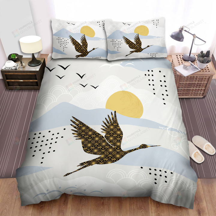 The Wild Animal - The Red Crowned Crane Passed The Mountains Bed Sheets Spread Duvet Cover Bedding Sets