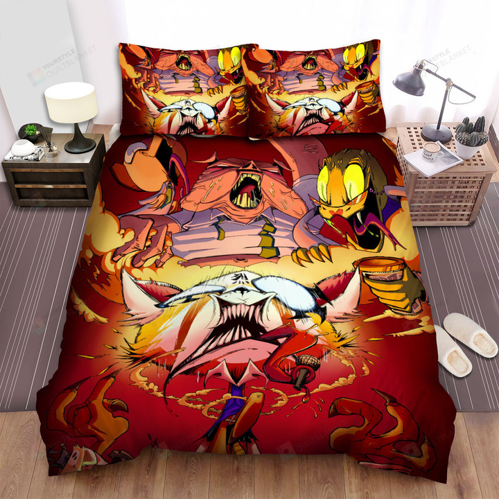 Aggretsuko Main Characters Raging Digital Art Bed Sheets Spread Duvet Cover Bedding Sets