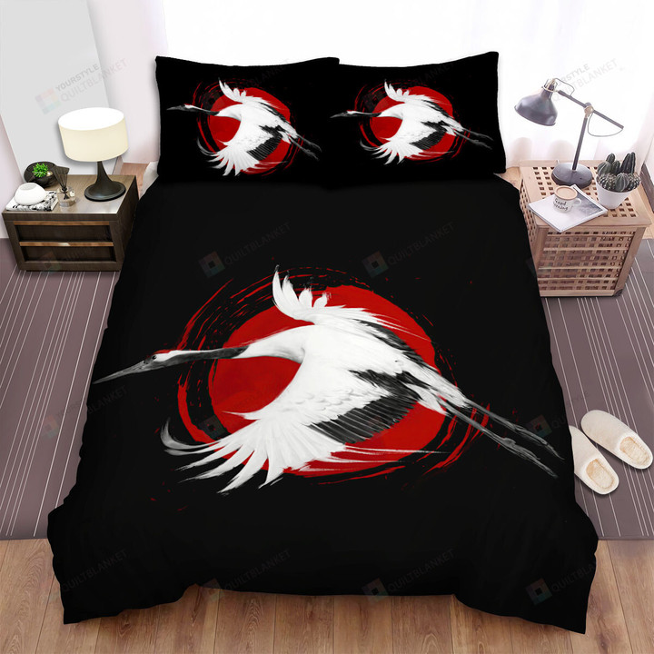 The Wild Animal - The Red Crowned Crane And Sun Art Bed Sheets Spread Duvet Cover Bedding Sets