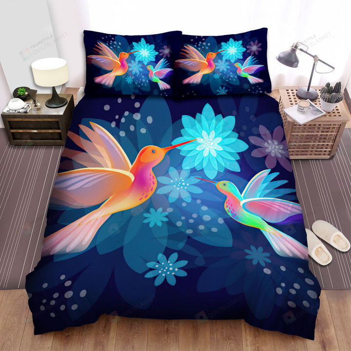 The Hummingbird And Flowers Illustration Bed Sheets Spread Duvet Cover Bedding Sets