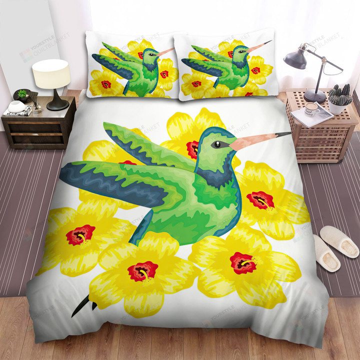 The Yellow Flowers Around A Hummingbird Bed Sheets Spread Duvet Cover Bedding Sets