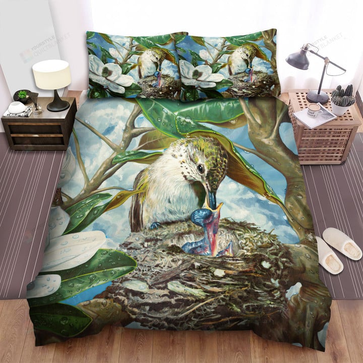 The Wildlife - The Hummingbird Mom Feeding Art Bed Sheets Spread Duvet Cover Bedding Sets
