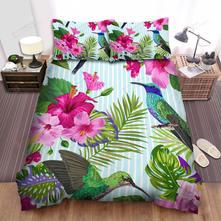The Hummingbird Beside Tropical Plants Illustration Bed Sheets Spread Duvet Cover Bedding Sets
