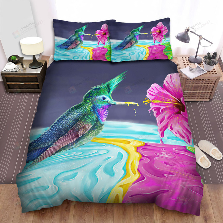 The Wildlife - The Hummingbird In The Melting Land Bed Sheets Spread Duvet Cover Bedding Sets