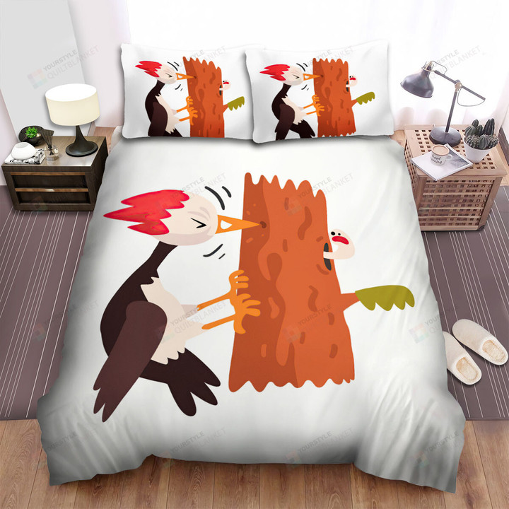 The Wild Animal - The Woodpecker Finding A Worm Bed Sheets Spread Duvet Cover Bedding Sets