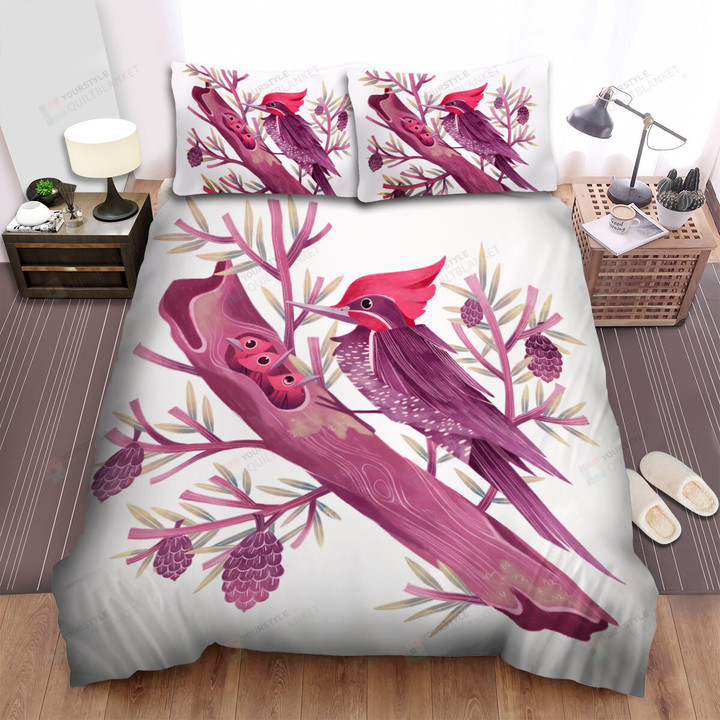 The Wild Animal - Woodpecker Mom Feeding Her Kids Bed Sheets Spread Duvet Cover Bedding Sets