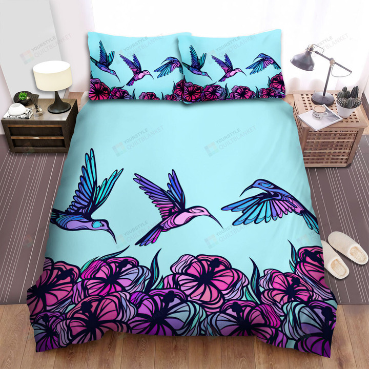 The Hummingbird Above Flowers Bed Sheets Spread Duvet Cover Bedding Sets