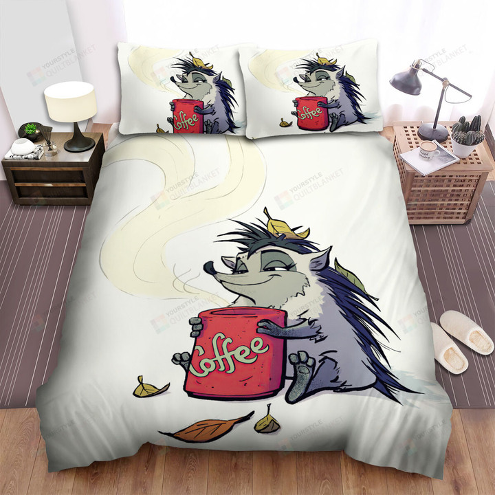 The Small Animal - The Hedgehog And A Coffee Mug Bed Sheets Spread Duvet Cover Bedding Sets