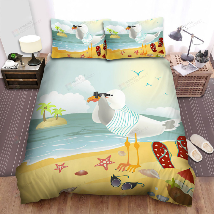 The Seagull Looking Through The Binacular Bed Sheets Spread Duvet Cover Bedding Sets