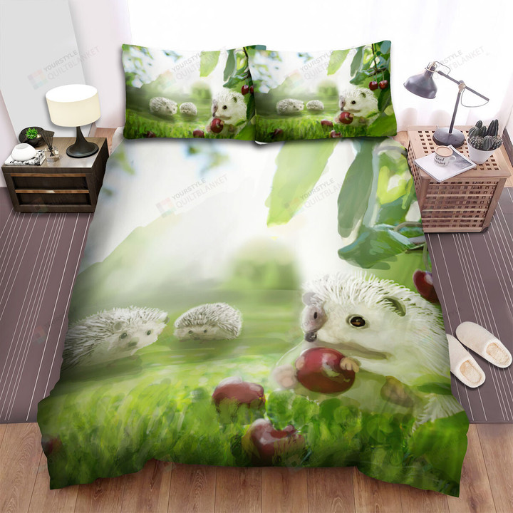 The Small Animal - The Hedgehog Eating Cherries Bed Sheets Spread Duvet Cover Bedding Sets