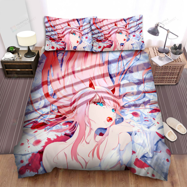 Darling In The Franxx Zero Two's Blue Eyes Artwork Bed Sheets Spread Duvet Cover Bedding Sets