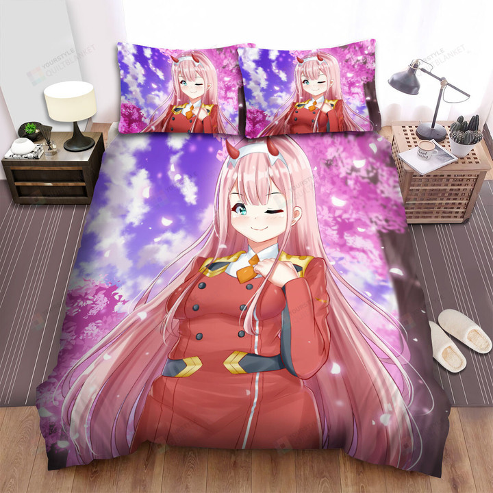 Darling In The Franxx Cute Zero Two In Cherry Blossom Bed Sheets Spread Duvet Cover Bedding Sets