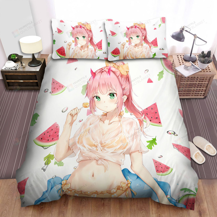 Darling In The Franxx Zero Two In Summer Theme Bed Sheets Spread Duvet Cover Bedding Sets