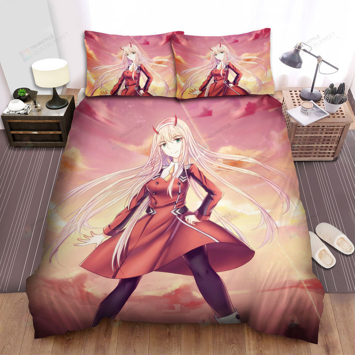 Darling In The Franxx Zero Two Flying At Sunset Bed Sheets Spread Duvet Cover Bedding Sets