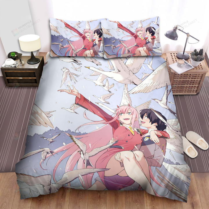 Darling In The Franxx Zero Two With Hiro & White Gooses Bed Sheets Spread Duvet Cover Bedding Sets