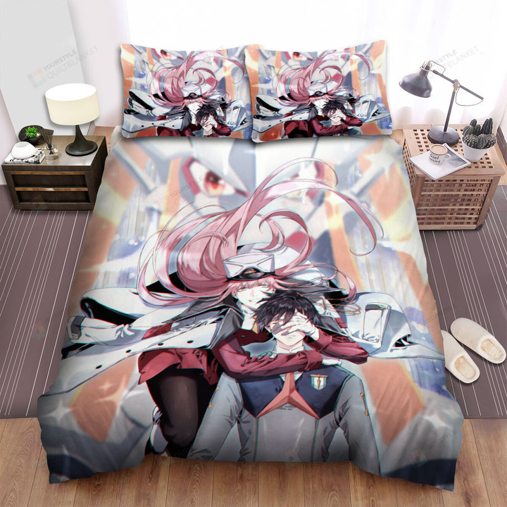 Darling In The Franxx Zero Two & Hiro With Strelizia Artwork Bed Sheets Spread Duvet Cover Bedding Sets