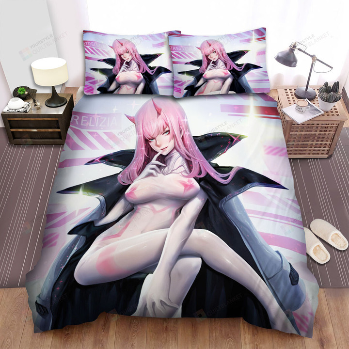 Darling In The Franxx Zero Two In White Suit & Black Cloak Artwork Bed Sheets Spread Duvet Cover Bedding Sets
