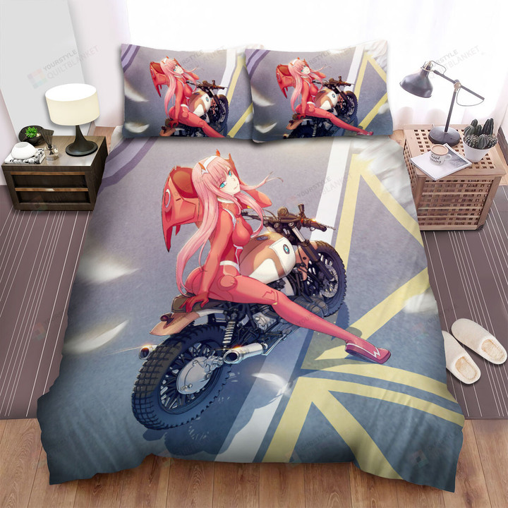 Darling In The Franxx Zero Two On Motorbike Artwork Bed Sheets Spread Duvet Cover Bedding Sets