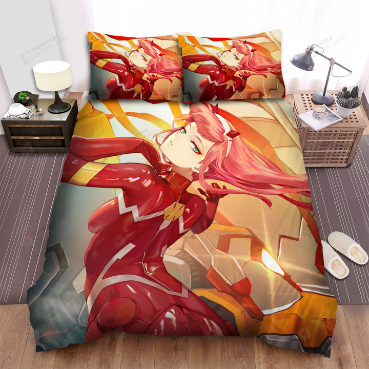 Darling In The Franxx Zero Two In Red Suit Artwork Bed Sheets Spread Duvet Cover Bedding Sets