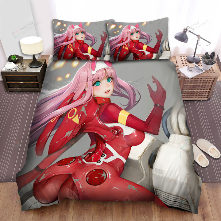 Darling In The Franxx Zero Two In Red Pilot Suit Artwork Bed Sheets Spread Duvet Cover Bedding Sets