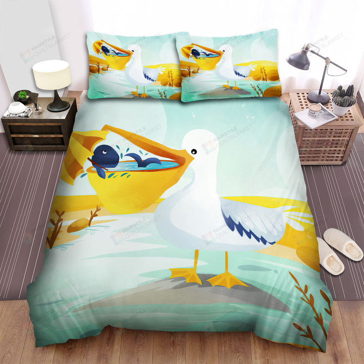 The Wild Animal - The Pelican And A Fish Bed Sheets Spread Duvet Cover Bedding Sets