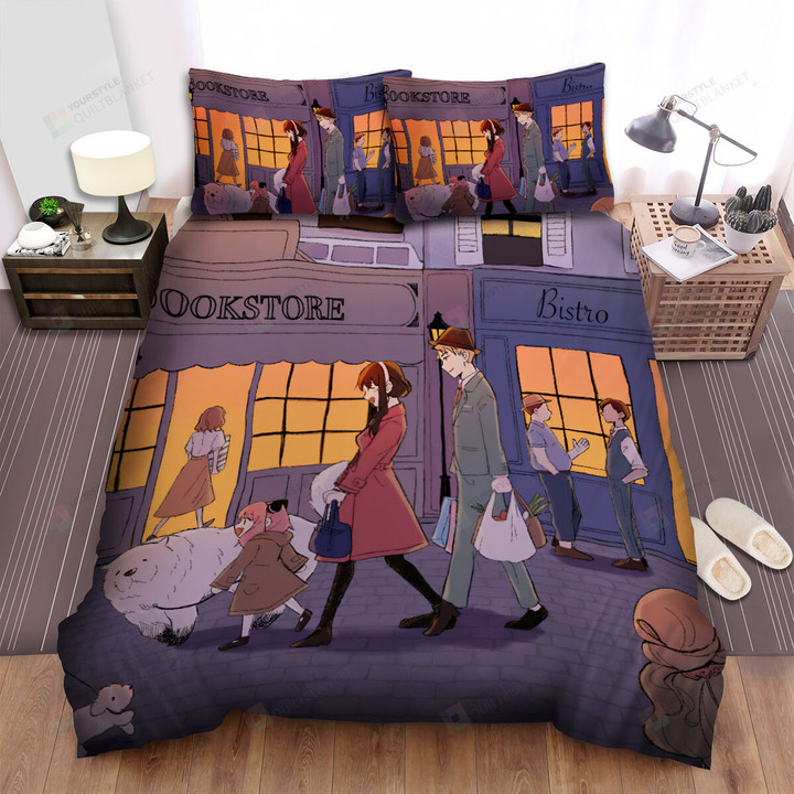 Spy X Family Forger Family Walking In The Town Artwork Bed Sheets Spread Duvet Cover Bedding Sets