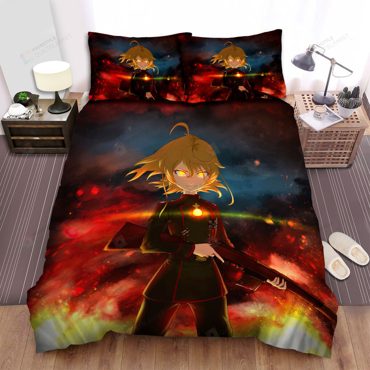 The Saga Of Tanya The Evil Tanya Von Degurechaff In Flame Artwork Bed Sheets Spread Duvet Cover Bedding Sets