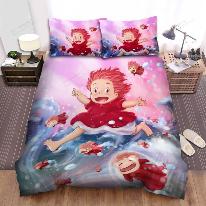 Ponyo (2008) Movie Digital Art 4 Bed Sheets Spread Comforter Duvet Cover Bedding Sets