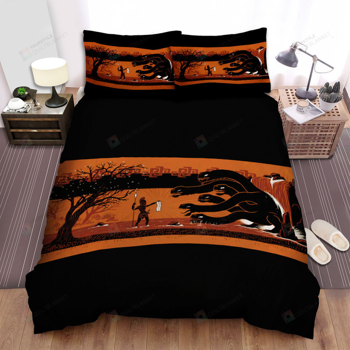 Hydra & Warrior Ancient Illustration Bed Sheets Spread Duvet Cover Bedding Sets