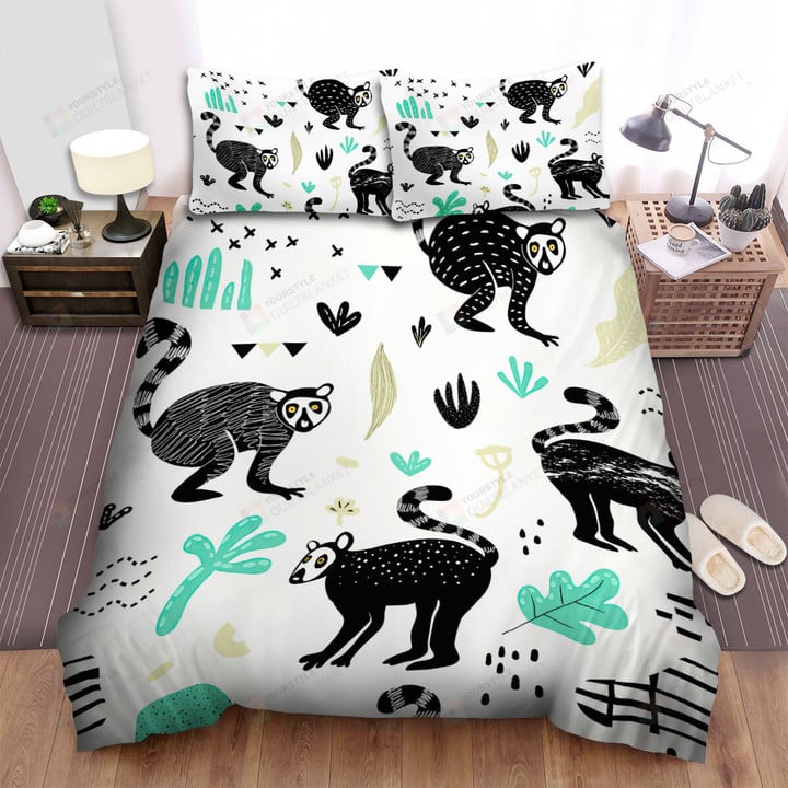 The Black Lemur Pattern Bed Sheets Spread Duvet Cover Bedding Sets