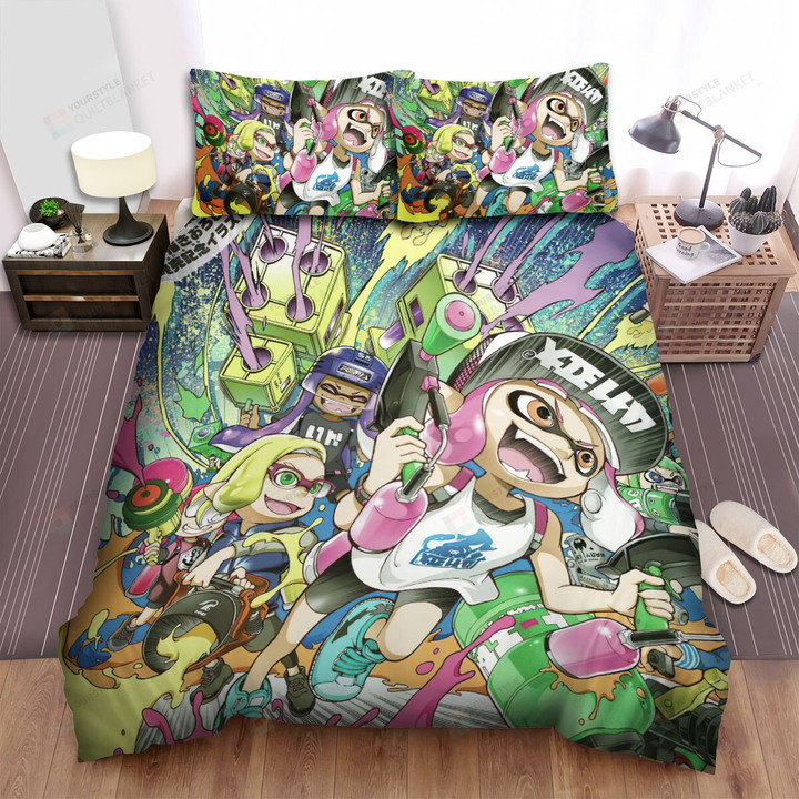 Splatoon - The Characters Running Bed Sheets Spread Duvet Cover Bedding Sets