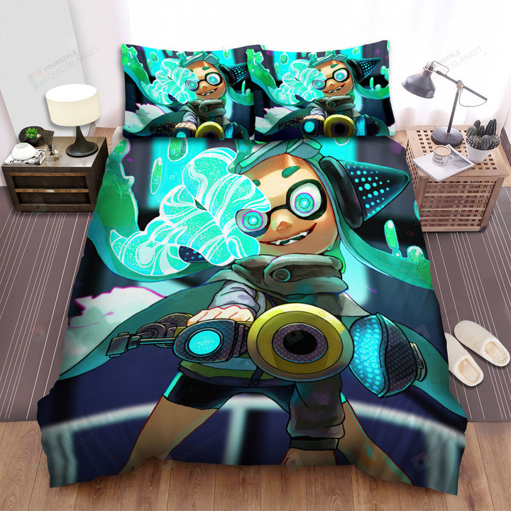 Splatoon - The Turquoise Team Bed Sheets Spread Duvet Cover Bedding Sets