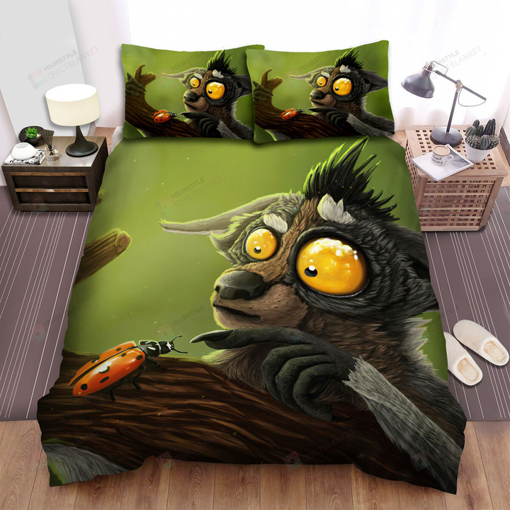 The Wild Animal - The Lemur Looking At A Ladybug Bed Sheets Spread Duvet Cover Bedding Sets