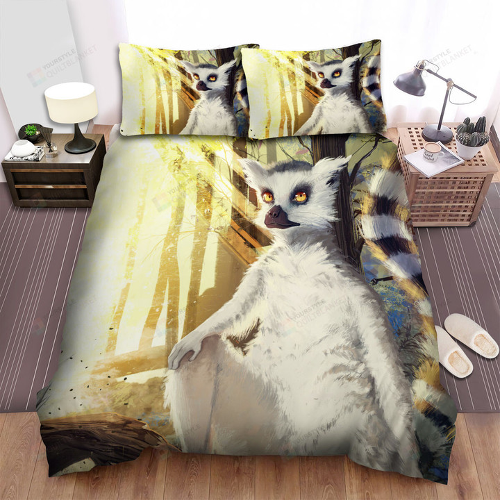 The Wild Animal - The Lemur Sitting In The Forest Bed Sheets Spread Duvet Cover Bedding Sets