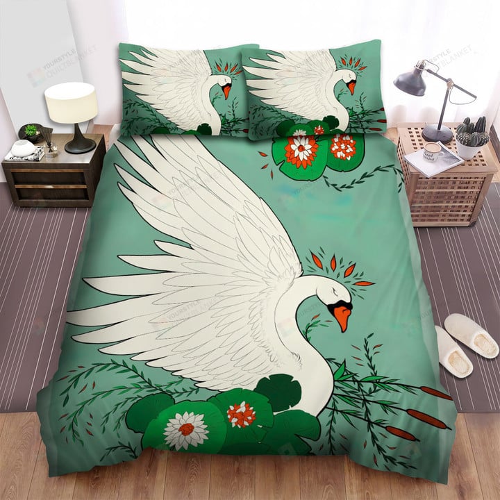 The Wild Animal - The Swan And Lotus Leaves Bed Sheets Spread Duvet Cover Bedding Sets