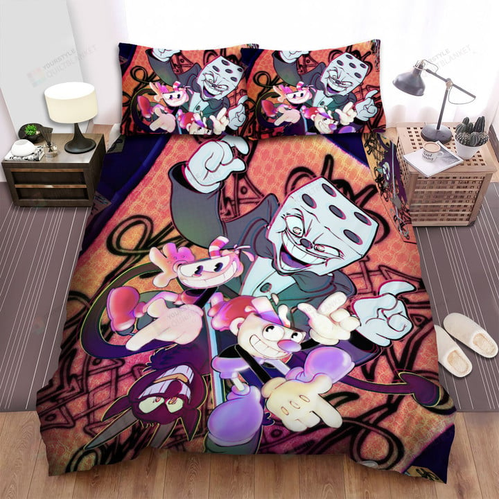 Cuphead - The Devil And King Dice Smiling Bed Sheets Spread Duvet Cover Bedding Sets